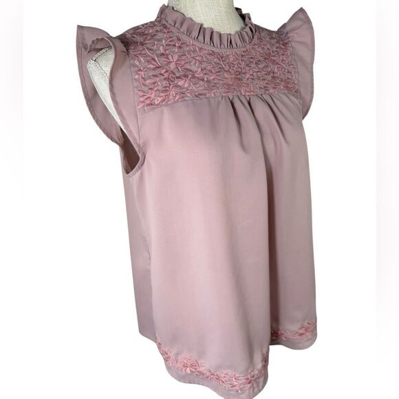Savanna Jane Light Pink Embroidered Short Sleeve Ruffle Top - Picture 3 of 8